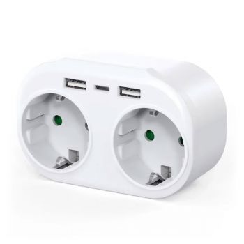 Extension socket No brand, 2 way, 250V, 16A, Without Cable, 4 x USB F, 1 x USB-C, White - 17891