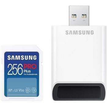Карта памет Samsung PRO Plus, SD Card, 256GB, USB Четец, Бяла
