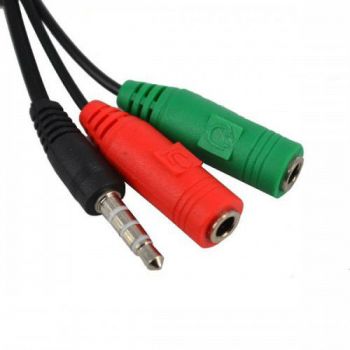 Кабел Аудио преходник 3.5 Male към 3.5 Female x 2 20см с микрофон