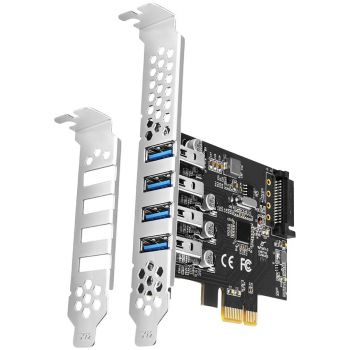 Адаптер Axagon PCI-Express card with four external USB 3.2 Gen1 ports with dual power. Renesas chipset. Standard & Low profile.