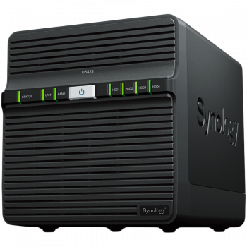 Твърд диск NAS Synology DiskStation DS423, Tower, 4-Bays 3.5'' SATA HDD/SSD, CPU 4-core 1.7 GHz, 2 GB DDR4 non-ECC, 2 x 1GbE RJ-45, 2 X USB 3.2, 2.21 kg, 2y