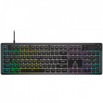 Геймърска клавиатура Corsair K55 CORE RGB Gaming Keyboard - Black, Fully customizable ten-zone RGB backlight, dedicated media control buttons, EAN:0840006666547