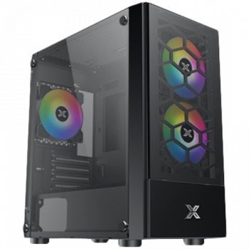 Кутия за компютър XIGMATEK Oreo Black EN47758, M-ATX, USB3.0x1+USB2.0x2, Meshed Grill FP, Left TG, 3PCS X24F Fixed RGB Fan