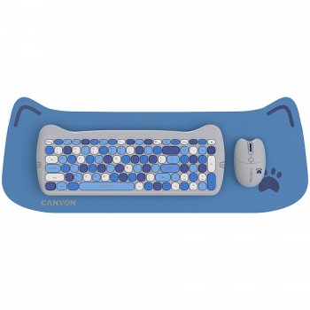 Клавиатура CANYON HSET-W6 Keyboard+Mouse Kitty Edition AAA+АА Wireless Blue