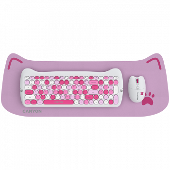 Клавиатура CANYON HSET-W6 Keyboard+Mouse Kitty Edition AAA+АА Wireless Pink