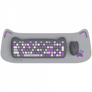 Клавиатура CANYON HSET-W6 Keyboard+Mouse Kitty Edition AAA+АА Wireless Violet