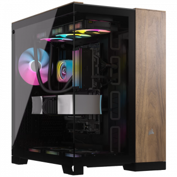 Кутия за компютър Corsair 6500X Tempered Glass Mid-Tower, Black/Walnut Wood, EAN: 0840006688846