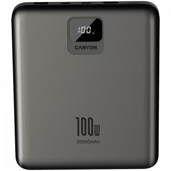 Зарядно устройство CANYON power bank PB-2008 LED FLAT 20000 mAh PD100W QC3.0 Dark Grey