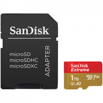 Карта памет SanDisk Extreme microSDXC 1TB + SD Adapter + 1 year RescuePRO Deluxe up to 190MB/s & ...