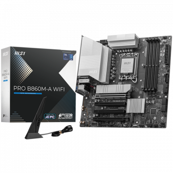 Дънна платка MSI PRO B860M-A WIFI, mATX, LGA 1851, 4x DDR5 Dual Channel DDR5 up to 8600(OC)MHz, 4x ...