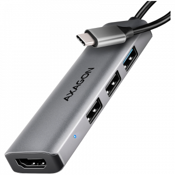 Адаптер AXAGON HMC-H3A 3x USB-A (2x USB2.0, 1x USB3.0) + HDMI 4K 30Hz, 3.2 Gen 1 hub, metal, 15cm ...