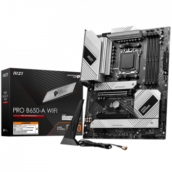 Дънна платка MSI PRO B650-A WIFI, ATX, Socket AM5, Dual Channel DDR5 7600+(OC)MHz, 2x PCIe x16 slot...