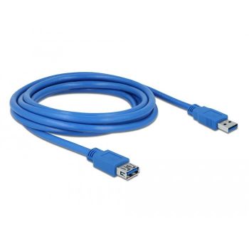 Удължителен кабел Delock USB-A мъжко - USB-А женско, 3 м, Екраниран, Син