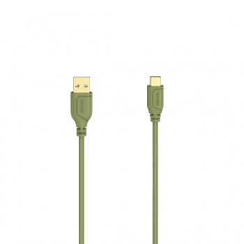 Кабел Hama Flexi-Slim USB-C - USB-A 2.0 мъжко, 0.75м,тънък, позлатен, зелен