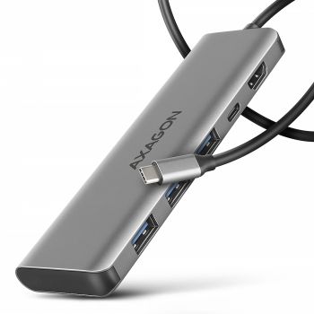 Хъб USB AXAGON HMC-5H USB-C 3.2 Gen 1 hub, 3x USB-A, 4K HDMI, PD 100W, 100cm USB-C cable