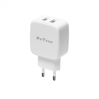 Мрежово зарядно устройство DeTech, DE-33, 5V/2.4A 220V, 2 x USB, Бял