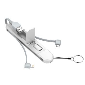 Кабел за данни LDNIO LC130, 3 в 1, Type-C, Micro USB, Lightning, , 0.43m, Бял 