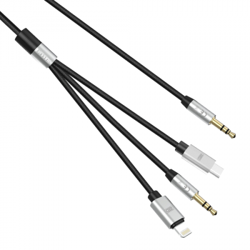 Аудио кабел Earldom ET-AUX09, 3.5mm към Lightning, Type-C, 3.5mm, 3в1, 1.2м, Черен 