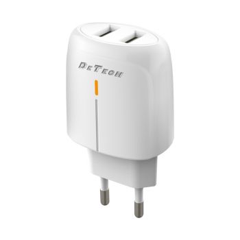 Мрежово зарядно устройство DeTech DE-32, 18W, 2 x USB F, QC, Бял