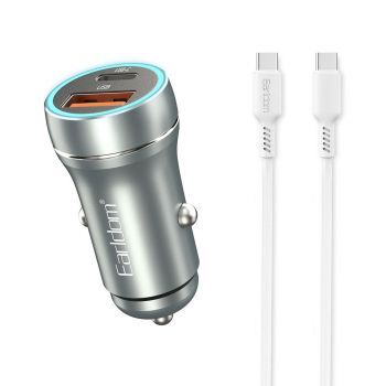 Зарядно за кола Earldom ES-CC29, 30W, USB QC3.0, PD, With Type-C PD cable, Silver - 40351