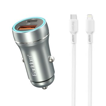 Зарядно за кола Earldom ES-CC29, 30W, USB QC3.0, PD, With Lightning - PD cable, Silver - 40352
