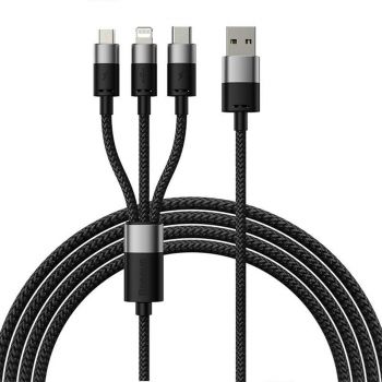 Кабел за зареждане Baseus StarSpeed, 3in1, Micro USB, Lightning, Type-C, 1.2m, Black - 40491