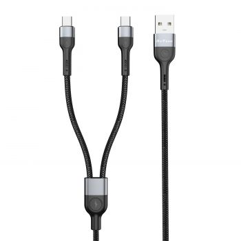 Кабел за данни DeTech DE-52UCC, 2 in 1, USB - 2хType-C, 1.0m, Black - 40517