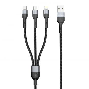Кабел за данни DeTech DE-52UCL, 3 in 1, USB - 2хType-C, Lightning, 1.0m, Black - 40518