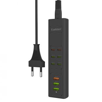 Extension socket Earldom ES-SC24, 6 х USB-C, 3 x USB F, 1m., Black - 40520