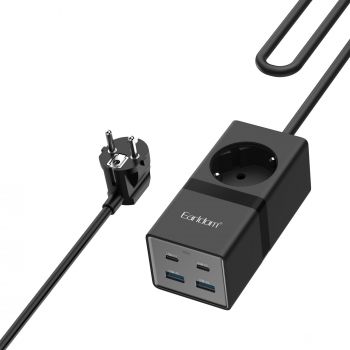 Extension socket Earldom ES-SC21, 1 way, CEE 7/3, 2 х USB F, 2 x USB-C, 1m., Black - 40521