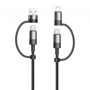 Кабел за данни DeTech DE-54UCI, 4в1 USB-Lightning/Type-C Type-C - Type-C, 1.0m, Black - 40535
