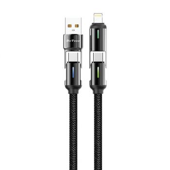 Кабел за данни DeTech DE-55UCI, 4в1 USB-Lightning/Type-C Type-C - Type-C Type-C - Lightning, 1.0m, Black - 40536