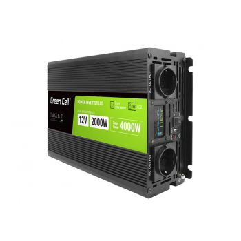 Инвертор PRO  GREEN CELL, 12/220V, DC/AC, 2000W/4000W, INVGCP2000LCD  LCD Чиста синусоида