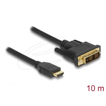 Кабел Delock HDMI мъжко - DVI-D 18+1 (Single Link )мъжко, 10м, двупосочен, black