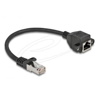 Delock Мрежов кабел удължителен S/FTP RJ45 мъжко към RJ45 женско, Cat. 6A, 25 cm, черен