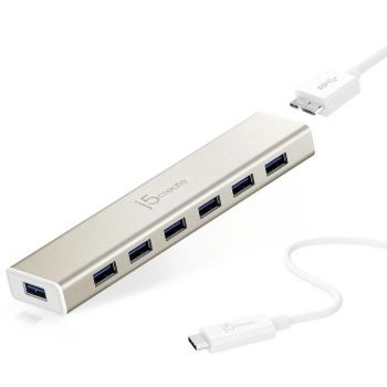 Хъб 7-портов J5 Create JCH377, USB 3.0, 1:7, Бял