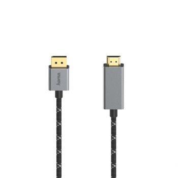 Кабел HAMA DisplayPort мъжко - HDMI мъжко, Ultra-HD, 4K@60 Hz, 1.5м, Алуминий, Позлатени конектори