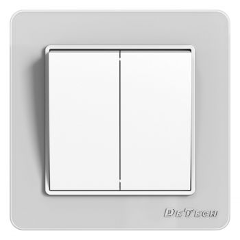 2 gang 1 way light switch DeTech DE-6008-02, 10A, 250V, For built-in, IP20, White - 75002