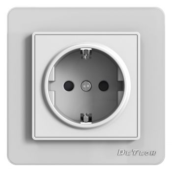 1 gang earthed SCHUKO socket outlet DeTech DE-6008-42, 16A, 250V, For built-in, IP20, White - 75005