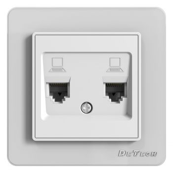 Double computer socket RJ45, DeTech DE-6008-62, Cat5E, For built-in, IP20, White - 75007