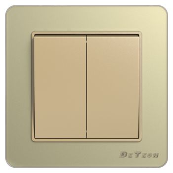2 gang 1 way light switch DeTech DE-6008-02, 10A, 250V, For built-in, IP20, Gold - 75011