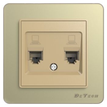 Double computer socket RJ45, DeTech DE-6008-62, Cat5E, For built-in, IP20, Gold - 75016