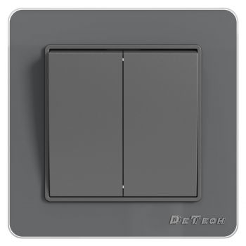 2 gang 1 way light switch DeTech DE-6008-02, 10A, 250V, For built-in, IP20, Grey - 75020