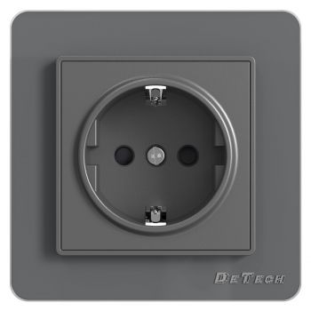 1 gang earthed SCHUKO socket outlet DeTech DeTech DE-6008-42, For built-in, 16A, 250V, IP20, Grey - 75023