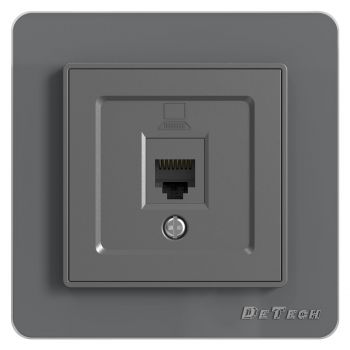 Single computer socket RJ45, DeTech DE-6008-61, Cat5E, white, For built-in, IP20, Grey - 75024
