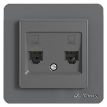Double computer socket RJ45, DeTech DE-6008-62, Cat5E, For built-in, IP20, Grey - 75025