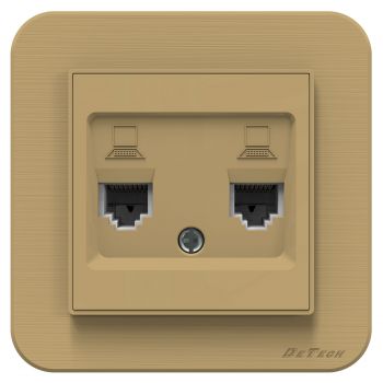 2 gang computer socket DeTech DE-9223-62, RJ45, Cat5E, For built-in, IP20, Gold - 75051