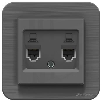 2 gang computer socket DeTech DE-9223-62, RJ45, Cat5E, For built-in, IP20, Grey - 75066