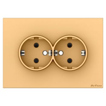 Doublel power socket DeTech DE-9225-52, Schuko, Concealed, 16A, 250V, IP20, Gold - 75089