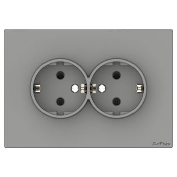 Double power socket DeTech DE-9225-52, Schuko, Concealed, 16A, 250V, IP20, Grey - 75100